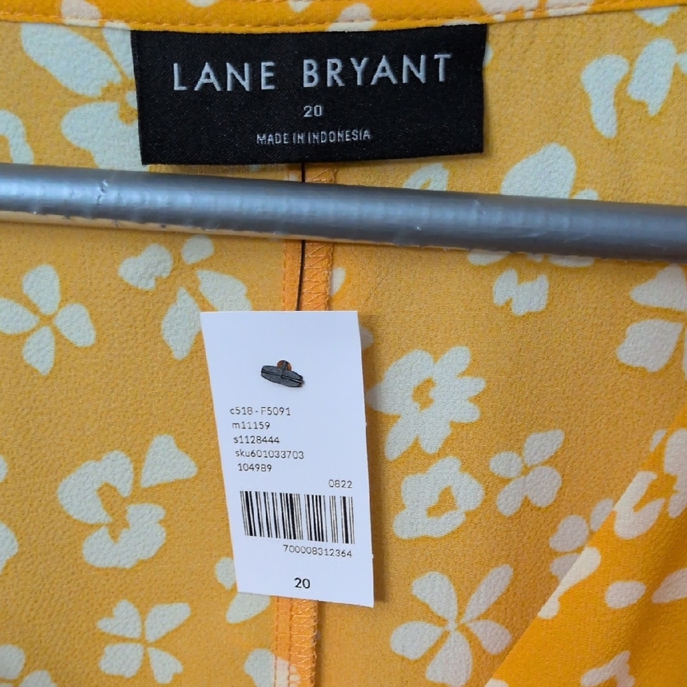 Lane Bryant Yellow Floral Wrap Surplice Neck Blouse - Picture 2 of 6